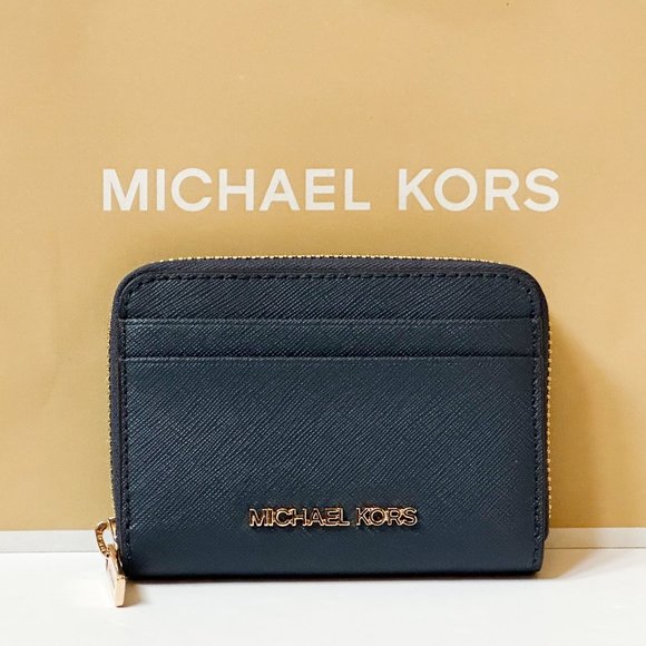 Michael Kors Jet Set Travel Card Case Zip Around Wallet Navy - Picture 1 of 11